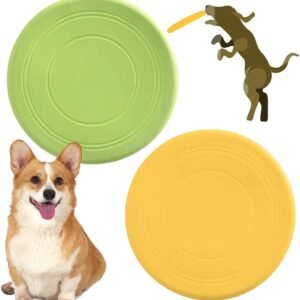 7 Inch Dog Flying Disc, Puppy Flyer Toy React Faster Training Interactive Toys for Small Medium Dog, Lightweight Durable and Water Resistant Floating Saucer (Green+Yellow)