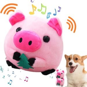 Active Moving Pet Plush Toy, Interactive Dog Toys Pet Bouncing Balls, USB Rechargeable Interactive Washable Cartoon Pig Plush Sound Electronic Dog Toy, Small Cute Squeaky Pig Dog Toy (Pink)