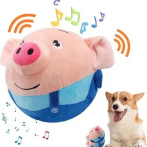 Active Moving Pet Plush Toy, Interactive Dog Toys Pet Bouncing Balls, USB Rechargeable Interactive Washable Cartoon Pig Plush Sound Electronic Dog Toy, Small Cute Squeaky Pig Dog Toy (Blue)