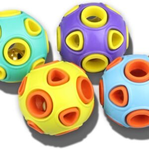 Dog Balls with Bell Sound, [4 Pack] Rubber Bouncy Fetch Ball for Puppies Small Dogs, 2” Interactive Pet Chew Toys