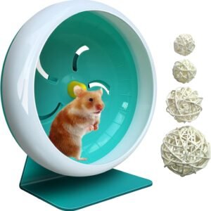 Hamster Silent Wheel, Super-Silent Small Animal Exercise Wheel Accessories, Quiet Hamster Running Wheels with Adjustable Stand for Hamsters,Gerbils,Mice, Small Pet 7in (Blue A)