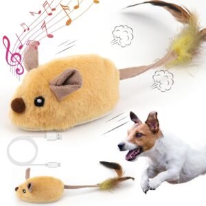Interactive Dog Toys, Fake Mouse Moving Dog Toy with Automatic Sensor, Dog Mouse Toy with Realistic Sound & Extended Tail, Automatic Dog Toy for Cats Dogs Pet, Squeaky Dog Toys Yellow