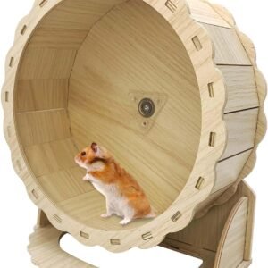 Wooden Hamster Wheel, Small Pets Exercise Wheel, Silent Running Wheel for Gerbil, Mice, Guinea Pigs, Dwarf Syrian Hamster (8.26in)
