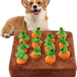 Interactive Dog Toys，Carrot Snuffle Mat for Dogs Plush Puzzle Toys 2 in 1 Non-Slip Nosework Feed Games Pet Stress Relief with 12 Carrots