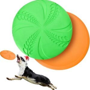 2 Pack Dog Flying Disc, Interactive Flyer Dog Toys for Small Medium Large Dogs to Fetch, Durable Outdoor Dog Disc Toy for Long-Distance Flies and Floats on Water, Orange & Green