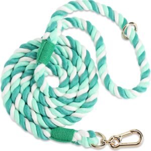 Rope Dog Leash Handmade Braided Cotton Rope Leashes with Heavy Duty Metal Clasp, Cute Dog Leash, Wedding Dog Leash (Moss Green, 5 FT)