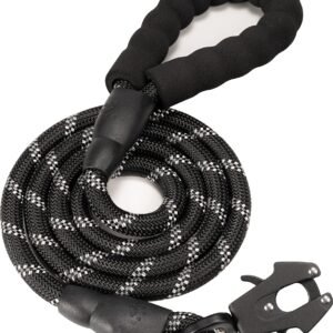 2/4/5/6FT Dog Leash, Heavy Duty Rope Leashes, Reflective Nylon Pet Lead with Aluminum Quick Release/Locking Tactical Frog Clip for Small Medium and Large Dogs, Black, 1/2 inch