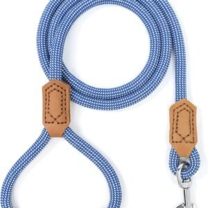 | Premium Leather Dog Leash | Strong Rope Leash | Leather Handle | Zinc Alloy Strong Clasp | Small Medium Large Dogs | 4/5/6 Feet(Blue White, 48 Inch (Pack of 1))
