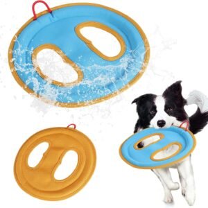 Dog Flying Disc Toy, 9.25" Pet Water Floating Flyer with Soft Edges Gentle on Teeth Lightweight Outdoor Canvas Fetch Toy for Aggressive Chewers Medium to Large Dogs