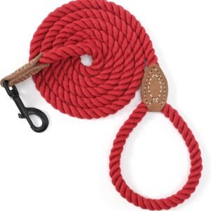 Dog Leash | Braided Cotton Rope Dog Leashes with Leather Tailor Tip | 4 Feet Dog Leash w Heavy Duty Metal Clasp | Wedding Dog Leash (Red, 48 Inches)