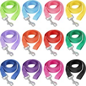 12 Pcs Nylon Dog Leash Bulk 5ft Dog Training Leash 12 Colors Puppy Line Traction Rope for Small Medium Puppy Training, Play, Camping, or Backyard(Modern Colors)