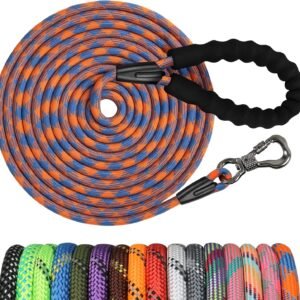 Long Dog Leash, 20FT Check Cord with Swivel Lockable Hook and Comfortable Padded Handle for Reflective Dog Leash for Small Medium and Large Dogs Walking Training Hiking Camping Playing