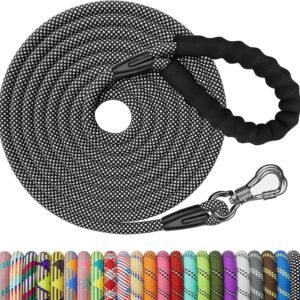 30FT Puppy Leash, Nylon Rope Long Dog Leash with Swivel Lockable Hook and Comfortable Padded Handle, Dog Line Tether for Small Medium Large Dogs Training, Playing, Camping, or Backyard